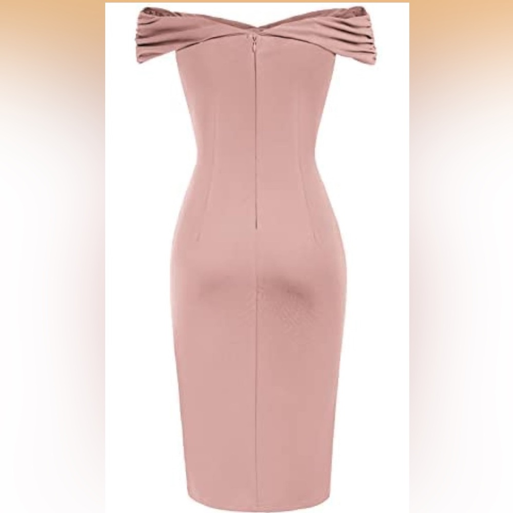 Elegant Pink Off-Shoulder Bodycon Dress 2 wear style size Large NWOT - Picture 4 of 5